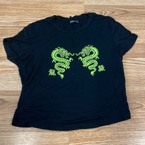 A cropped t-shirt with dragon designs
